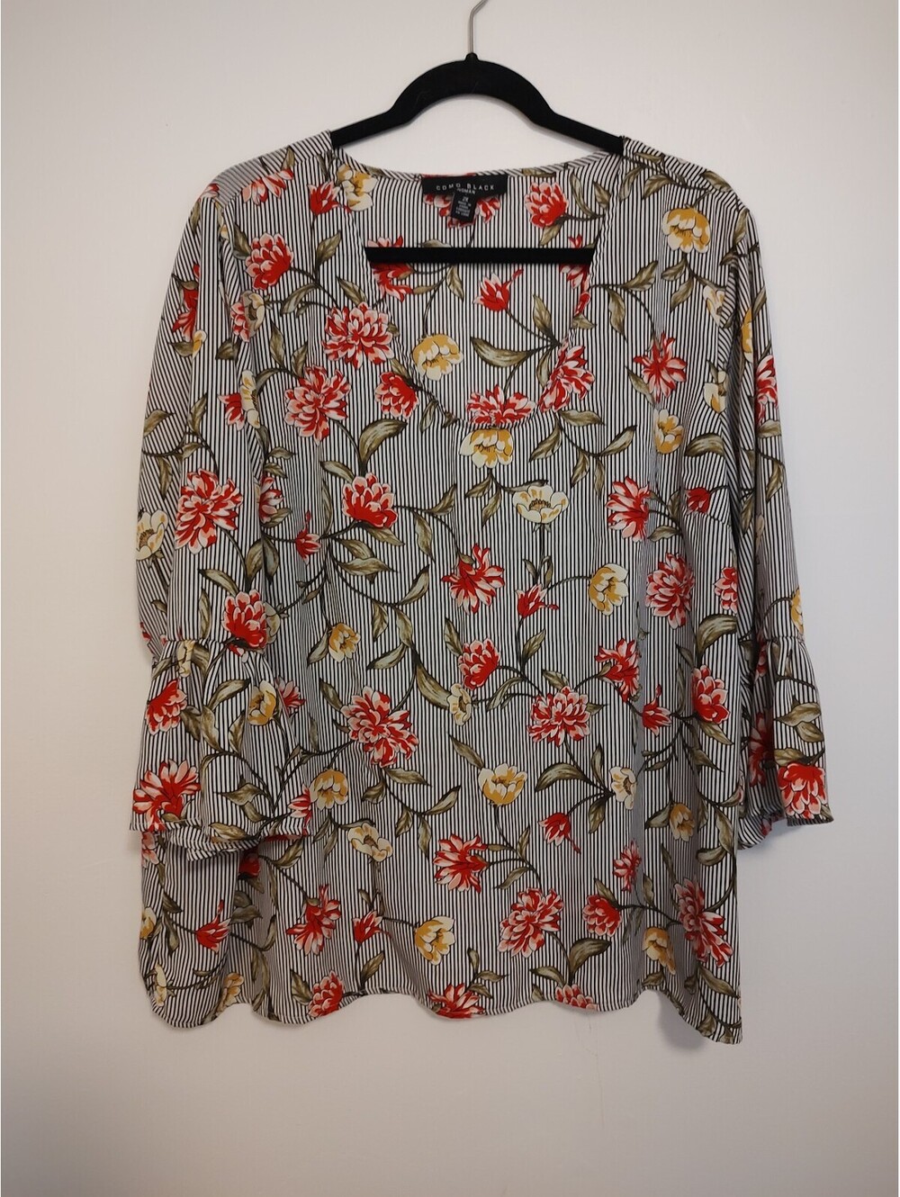 Como Black Women's Floral Button-Up Blouse 2X